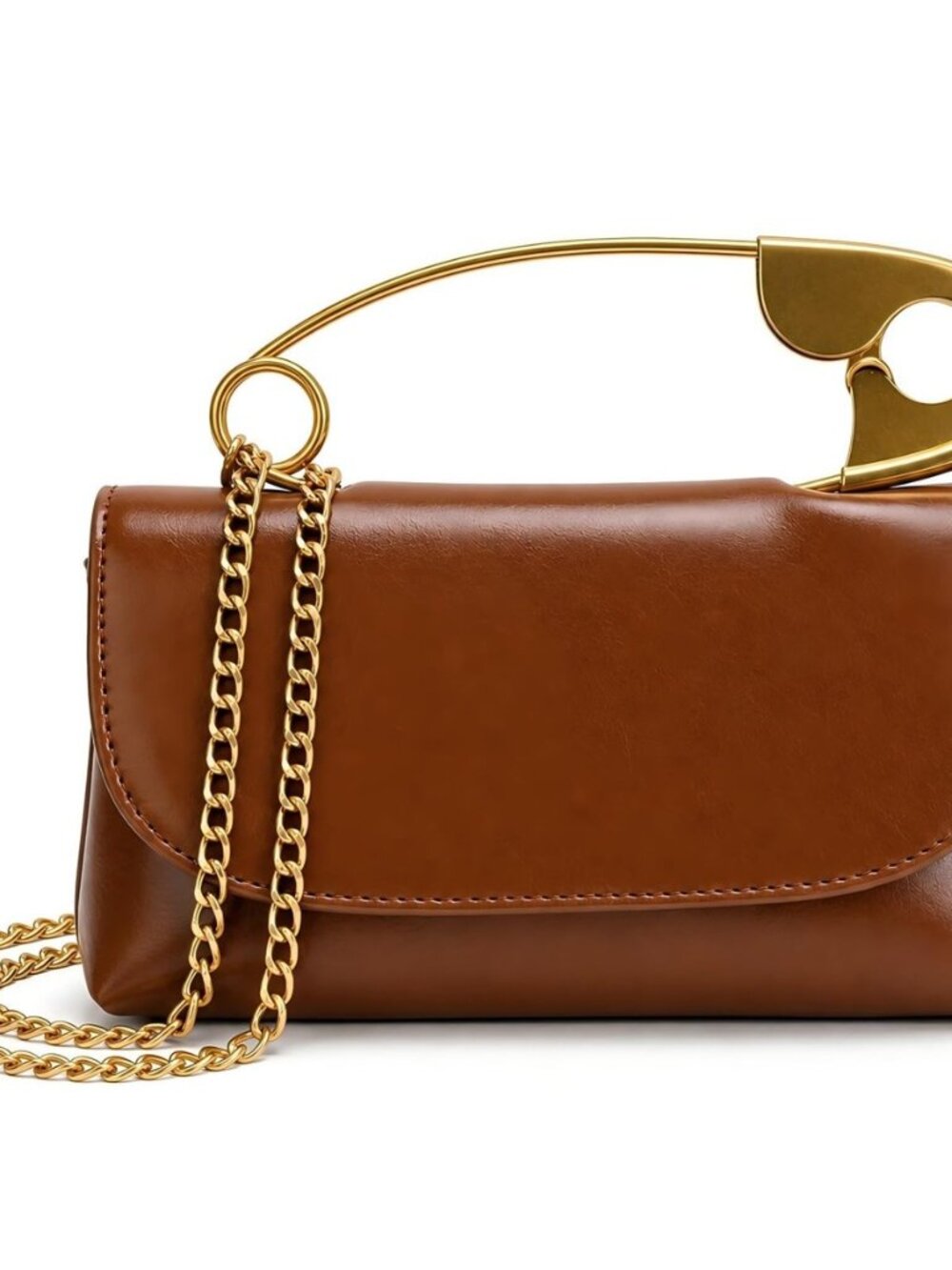 Women's Unique Novelty Clutch Purse Leather Pin Crossbody Bag with Gold Handles